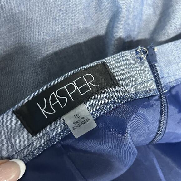 Kasper Skirt size 10 Blue Chambray Knee A Line Pockets Modest Casual Career - Picture 9 of 9